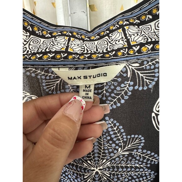 Max Studio Oversize Asian Inspired Floral Geometric Open Tunic Cardigan Kimono M - Picture 5 of 7